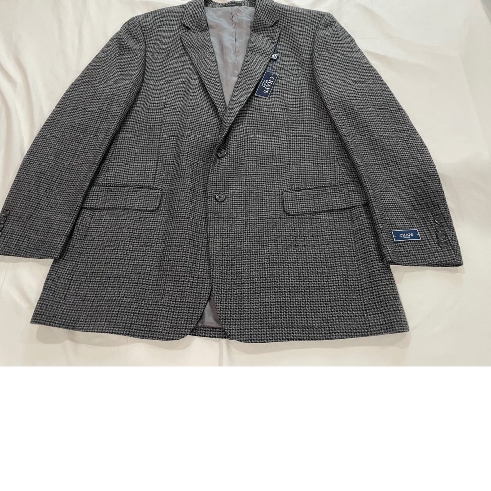 Ralph Lauren Chaps Mens 46L Lambswool Blazer Charcoal Houndstooth Sport Coat NWT